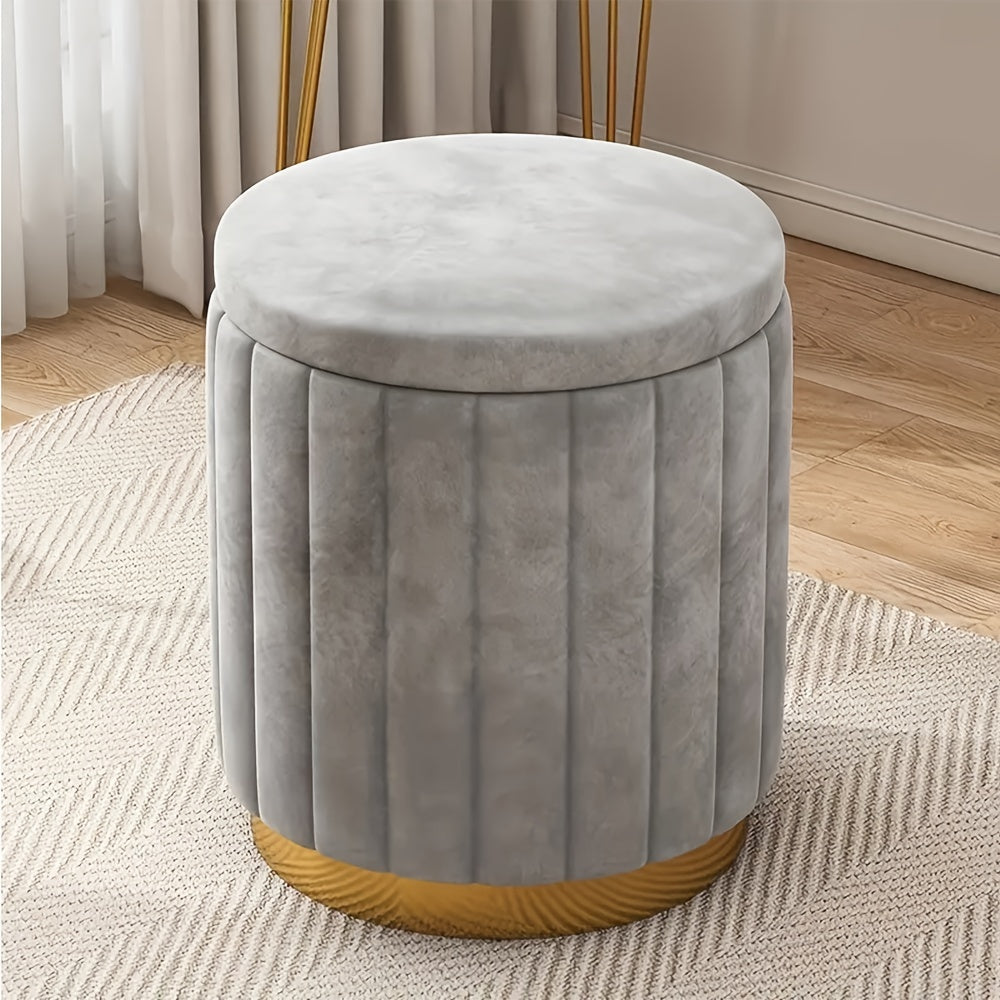 Nordic Chic Storage Ottoman – Elegant Round Pouf with Storage and Mirror Finish