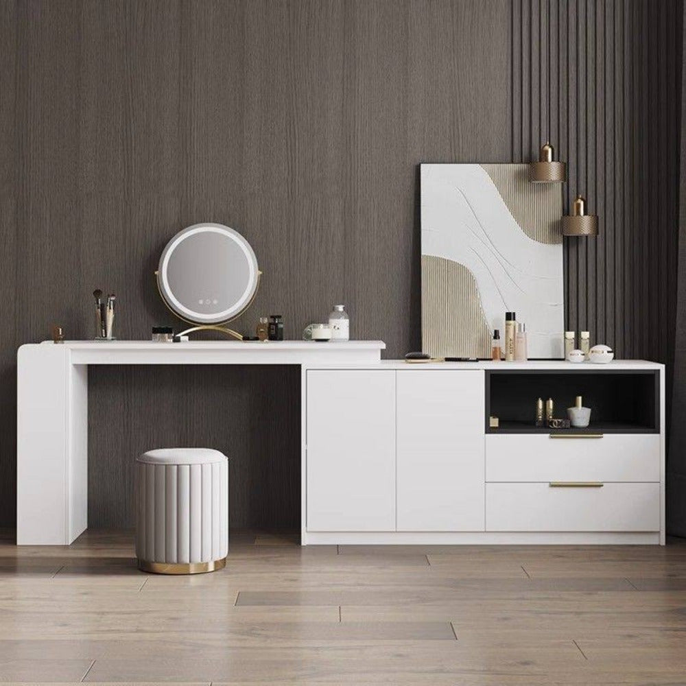 Nordic Chic Storage Ottoman – Elegant Round Pouf with Storage and Mirror Finish