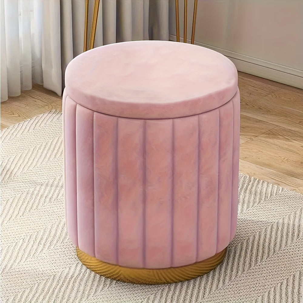 Nordic Chic Storage Ottoman – Elegant Round Pouf with Storage and Mirror Finish