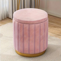 Nordic Chic Storage Ottoman – Elegant Round Pouf with Storage and Mirror Finish