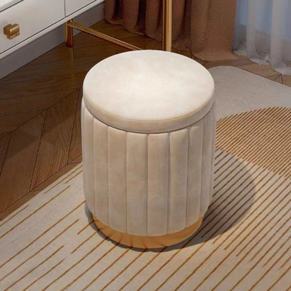 Nordic Chic Storage Ottoman – Elegant Round Pouf with Storage and Mirror Finish