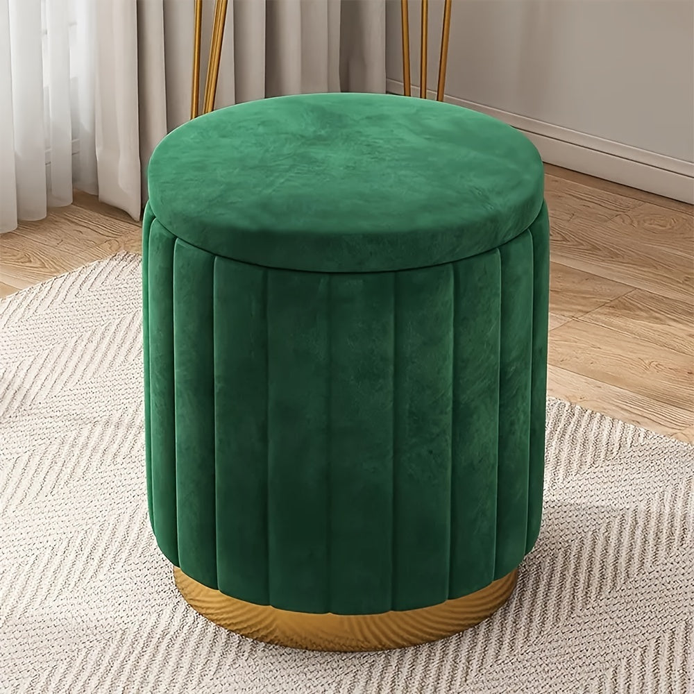 Nordic Chic Storage Ottoman – Elegant Round Pouf with Storage and Mirror Finish