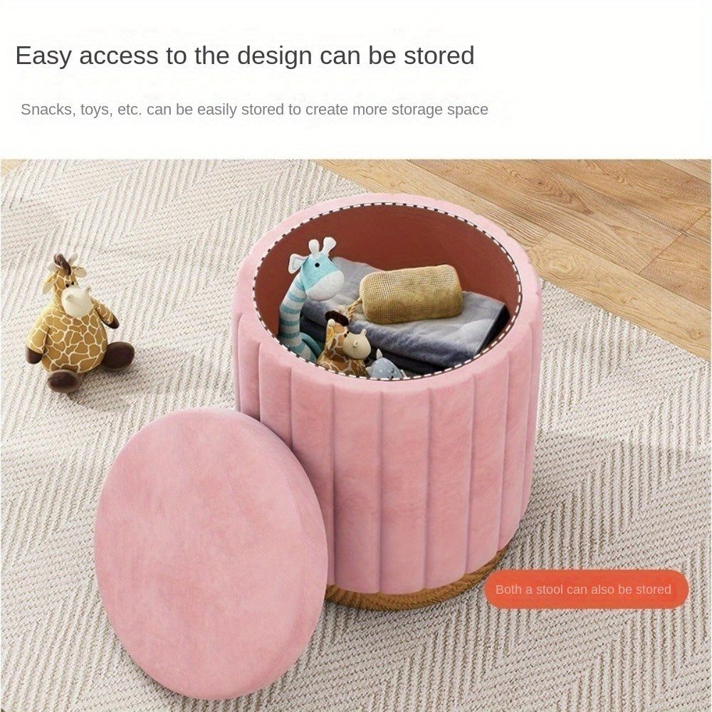 Nordic Chic Storage Ottoman – Elegant Round Pouf with Storage and Mirror Finish