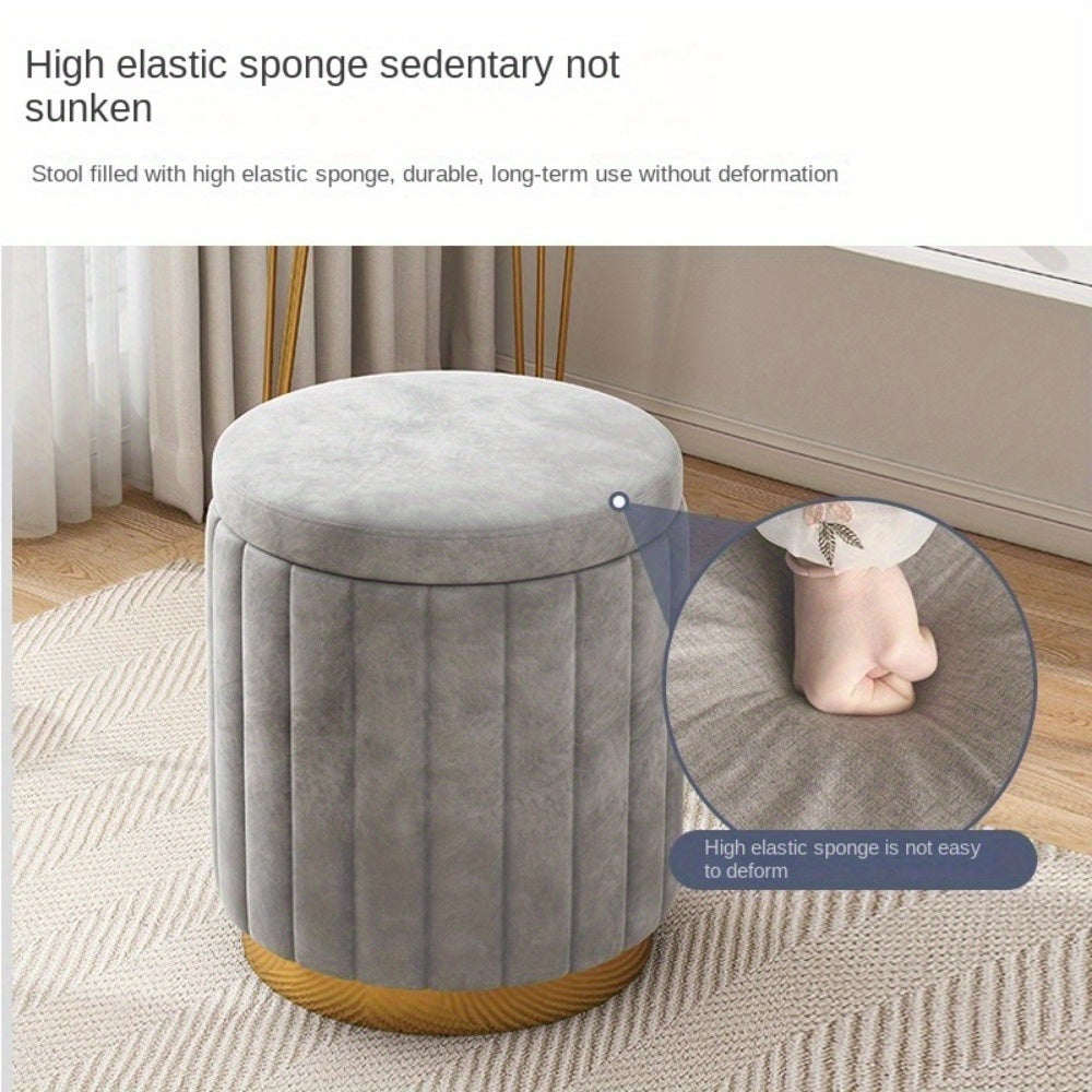 Nordic Chic Storage Ottoman – Elegant Round Pouf with Storage and Mirror Finish