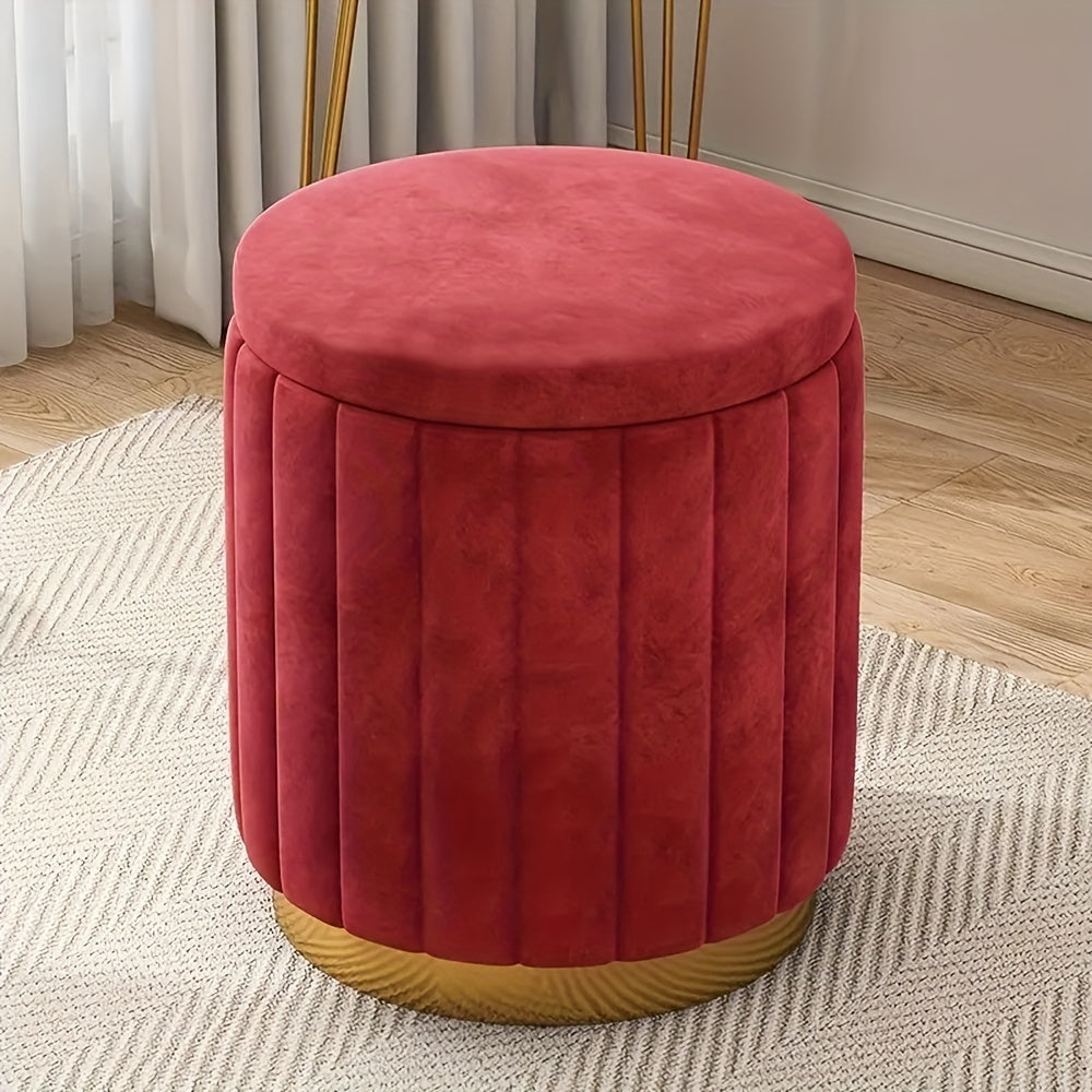 Nordic Chic Storage Ottoman – Elegant Round Pouf with Storage and Mirror Finish
