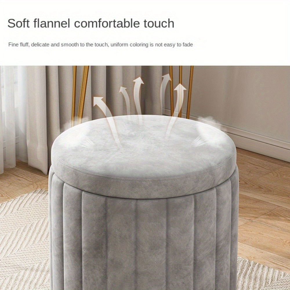 Nordic Chic Storage Ottoman – Elegant Round Pouf with Storage and Mirror Finish