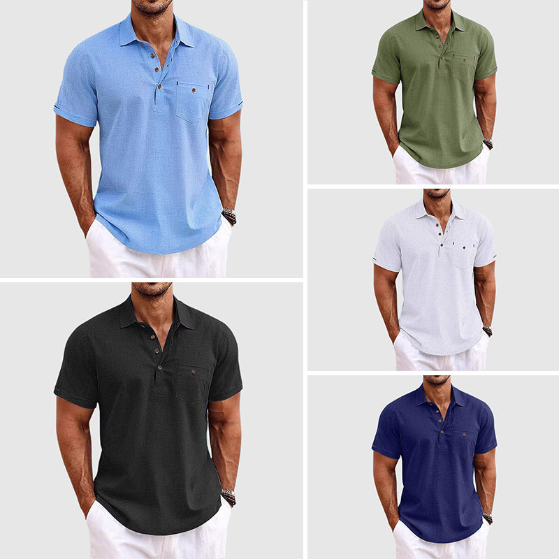 Image of Norman | Men's Short Sleeve Henley Polo Shirt