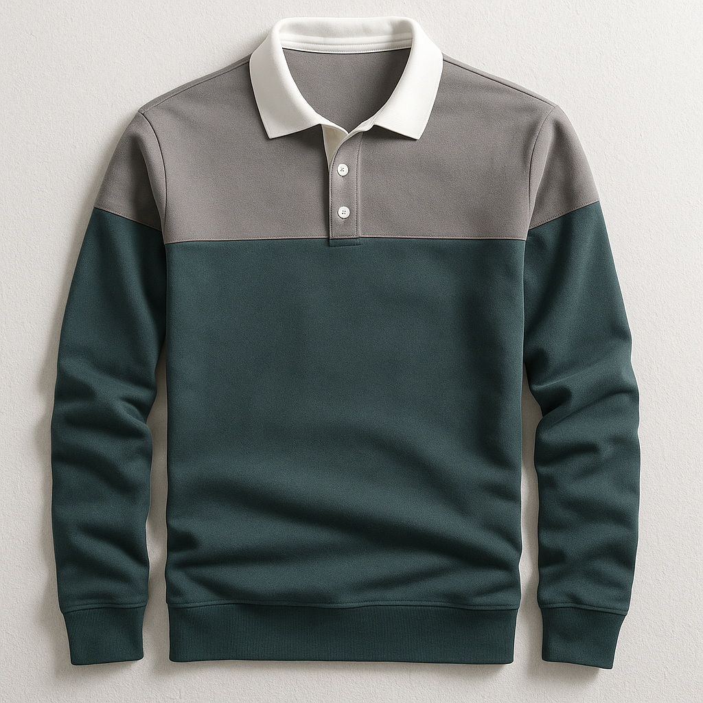Image of Otis | Men's Long Sleeve Color Block Button-Down Polo Shirt