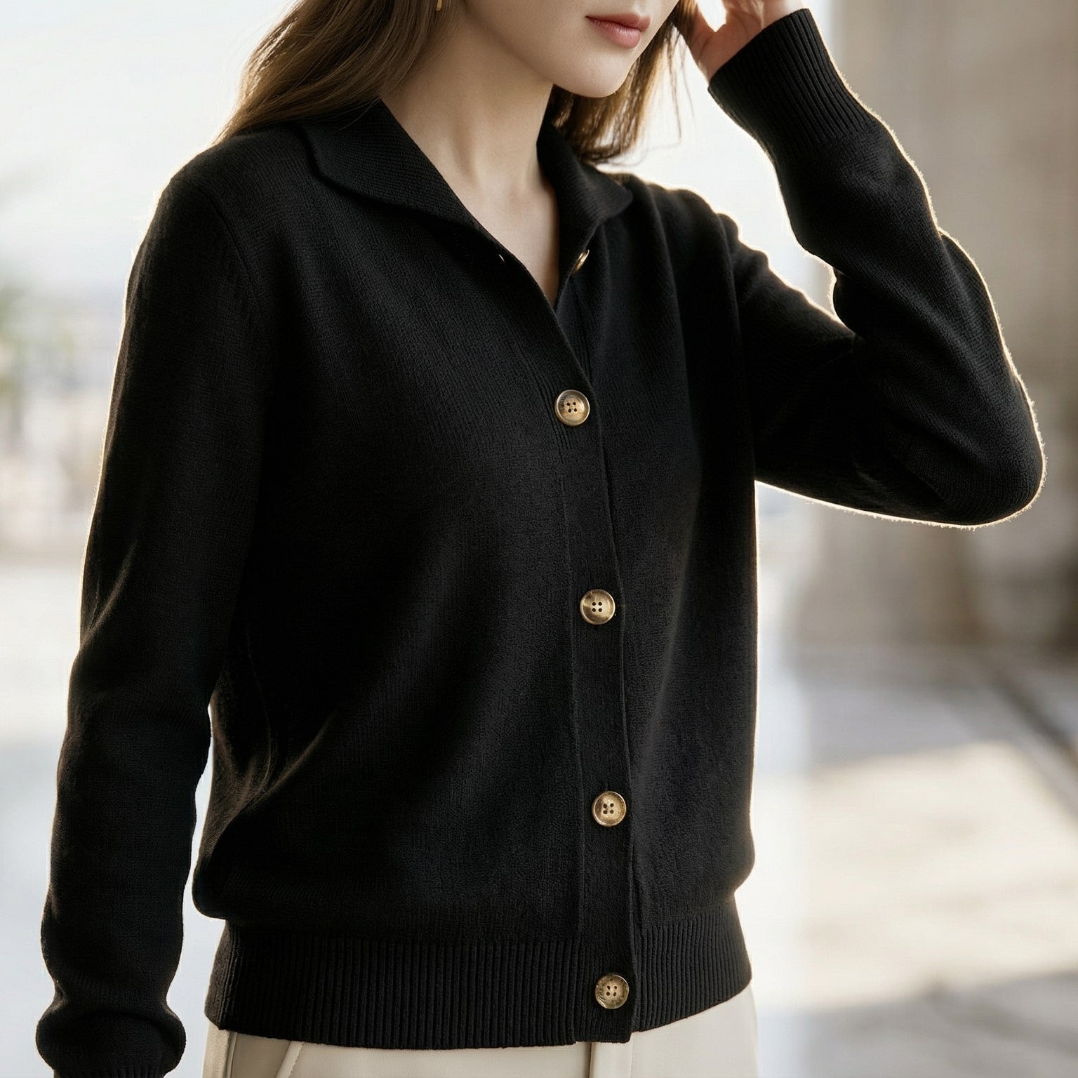 Image of Phoebe | Women's Button-Front Ribbed Knit Cardigan