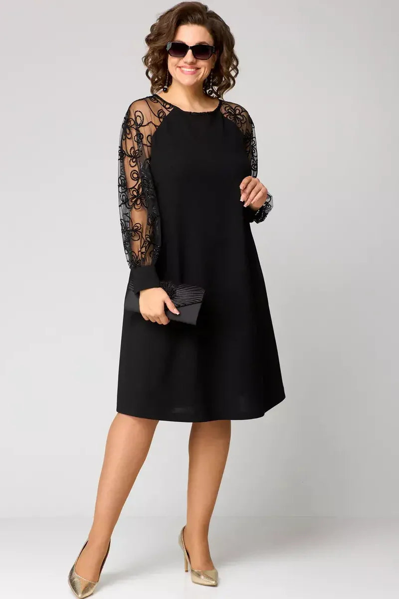 Image of Piper | Women's Sheer Sleeve A-Line Midi Dress