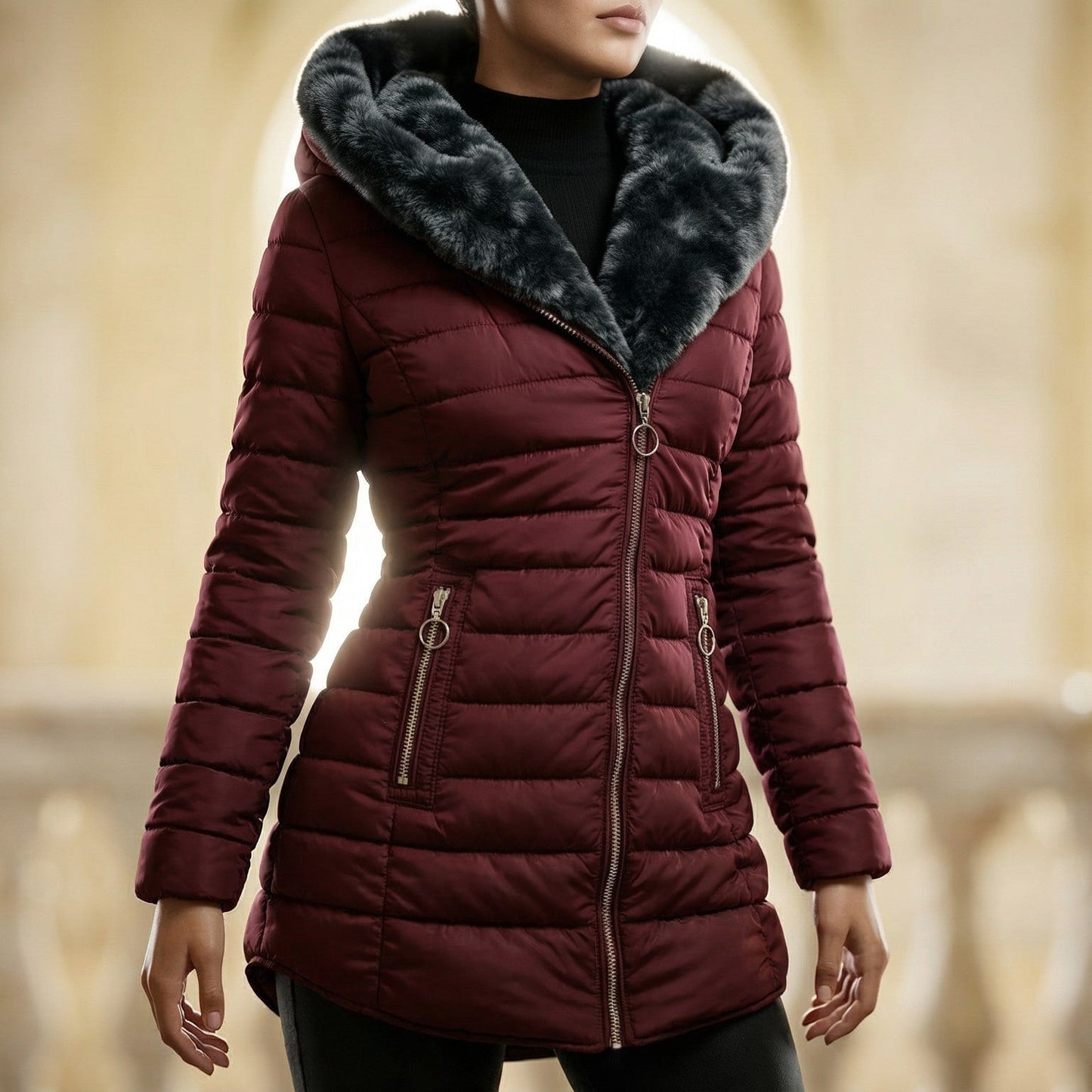 Image of Polly | Women's Hooded Mid-Length Puffer Coat
