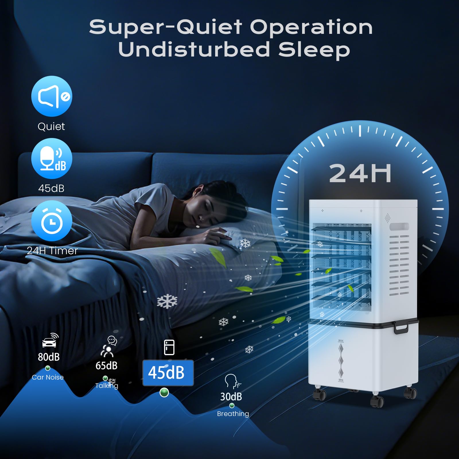 Portable Evaporative Air Cooler for Home, 12L Tank & Timer