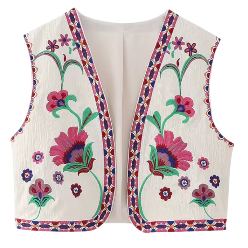 Printed Sleeveless Jacket with Front Opening