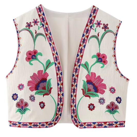 Printed Sleeveless Jacket with Front Opening