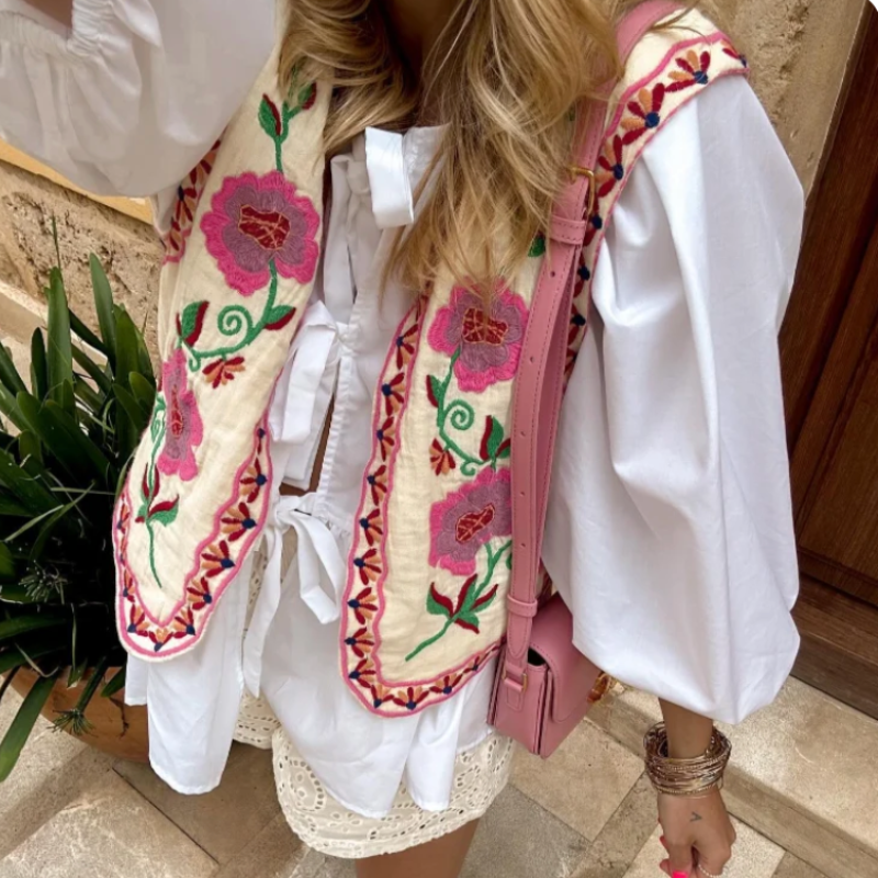 Printed Sleeveless Jacket with Front Opening