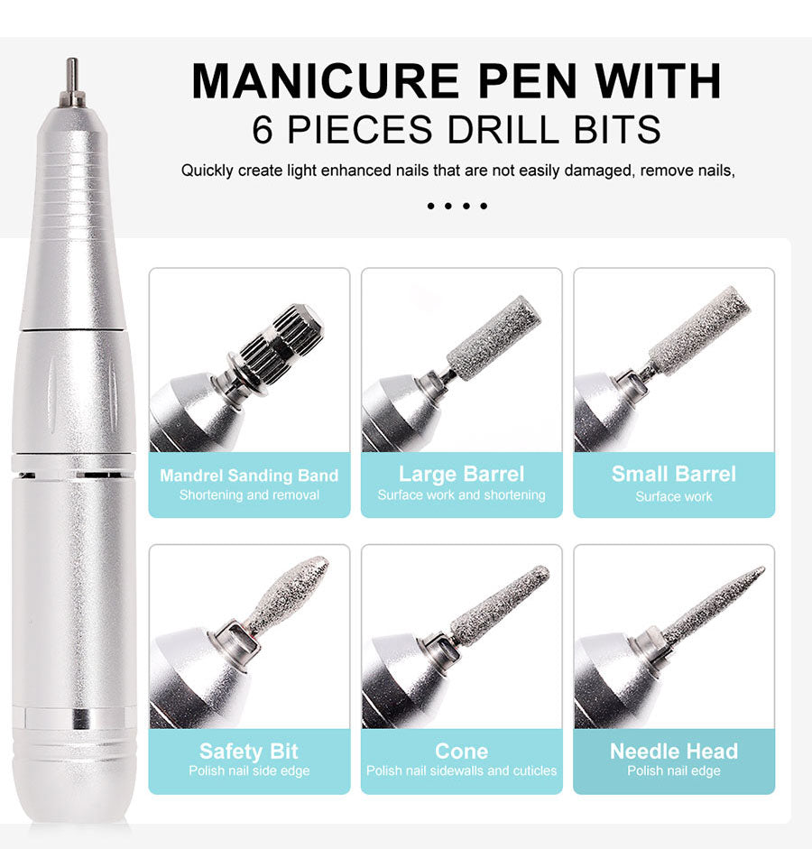 PROFESSIONAL 45000RPM PORTABLE ELECTRIC NAIL FILE WITH RECHARGEABLE BATTERY | LOW NOISE LEVEL FOR MANICURE