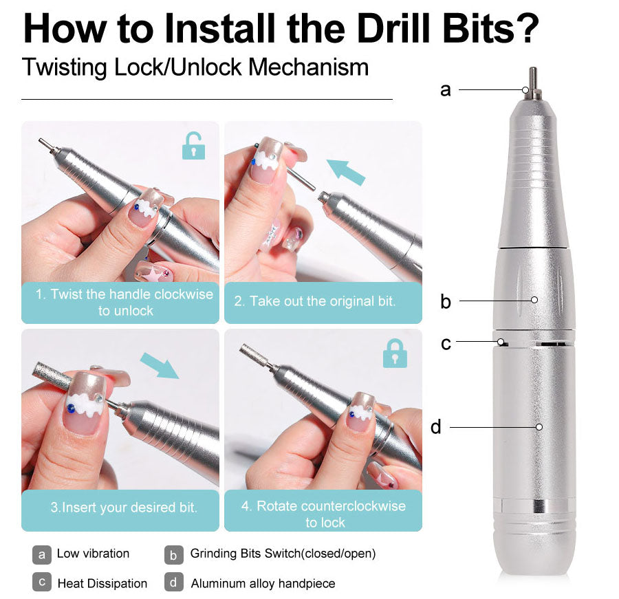 PROFESSIONAL 45000RPM PORTABLE ELECTRIC NAIL FILE WITH RECHARGEABLE BATTERY | LOW NOISE LEVEL FOR MANICURE