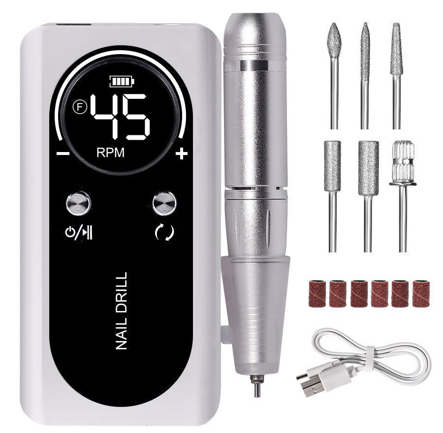 PROFESSIONAL 45000RPM PORTABLE ELECTRIC NAIL FILE WITH RECHARGEABLE BATTERY | LOW NOISE LEVEL FOR MANICURE