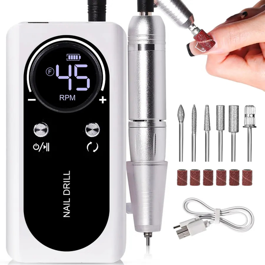 PROFESSIONAL 45000RPM PORTABLE ELECTRIC NAIL FILE WITH RECHARGEABLE BATTERY | LOW NOISE LEVEL FOR MANICURE