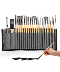 Artist Brush Set with Wooden Handles - 24 Pcs