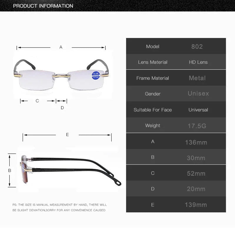 Progressive Reading Glasses with High Hardness and Anti-Blue Light Filter for Distance and Near Vision