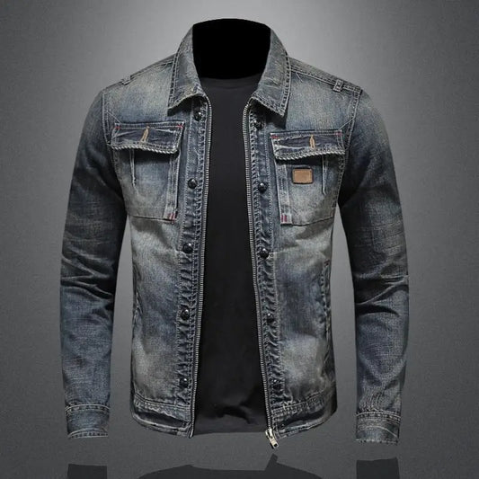 Rando - Men's Denim Jacket with Button Closure and Front Pockets