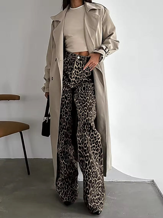 Image of Reese | Women's High-Waisted Wide Leg Leopard Print Jeans