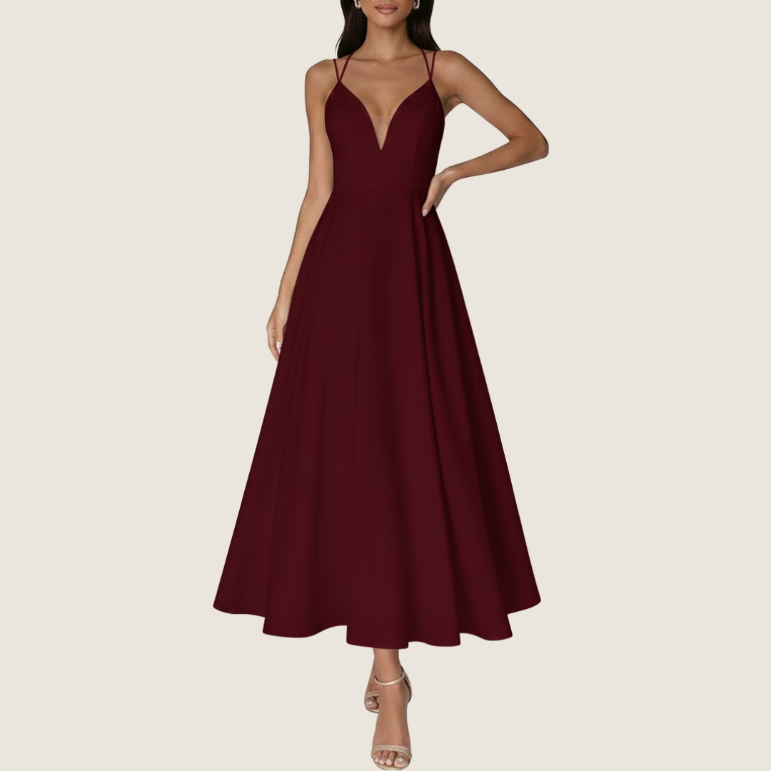 Image of Rosie | Women's V-Neck Sleeveless A-Line Midi Dress
