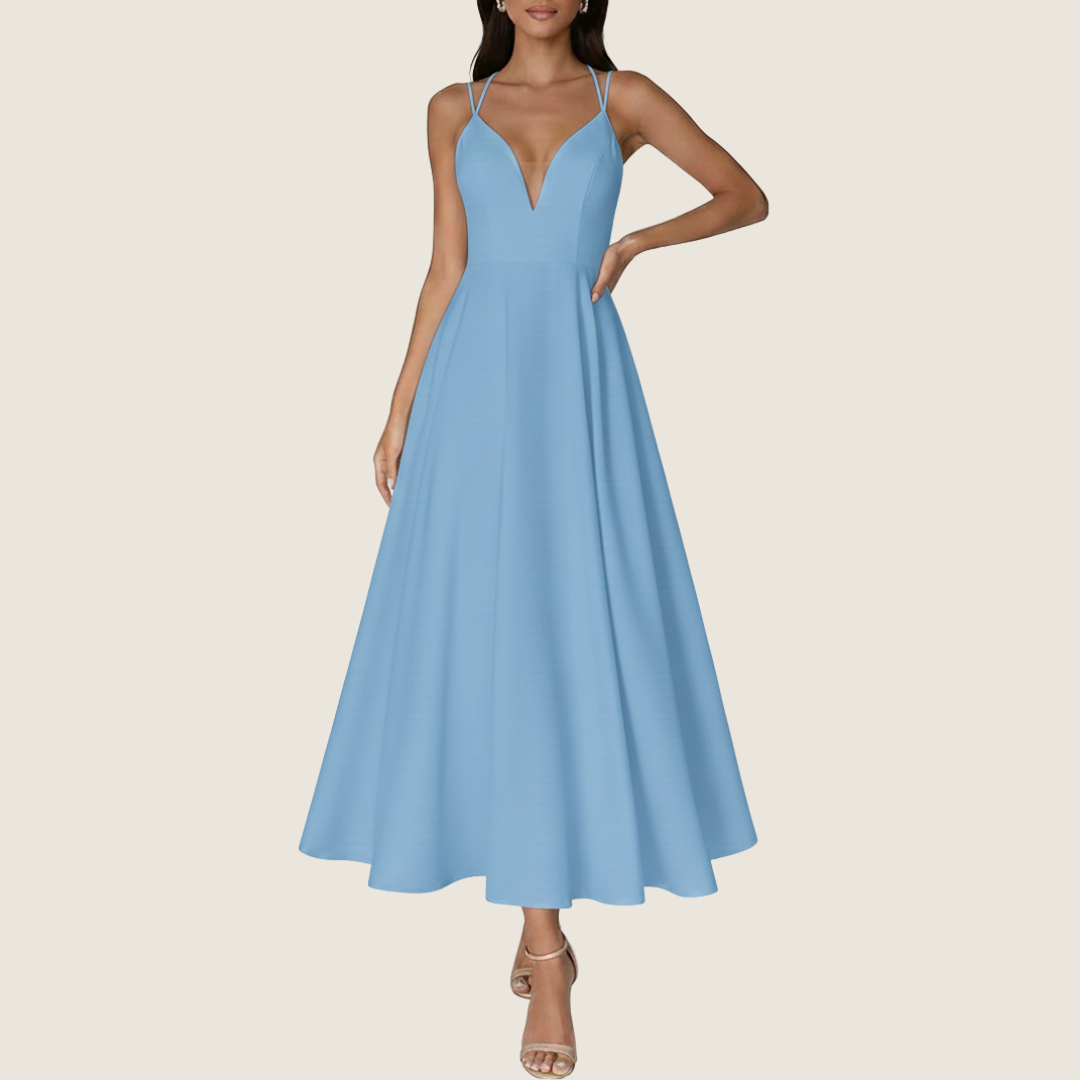 Image of Rosie | Women's V-Neck Sleeveless A-Line Midi Dress