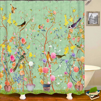 Decorative Bird & Floral Waterproof Shower Curtain