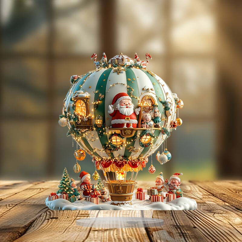 Santa Claus & Elves Hot Air Balloon Acrylic Decorative Plaque