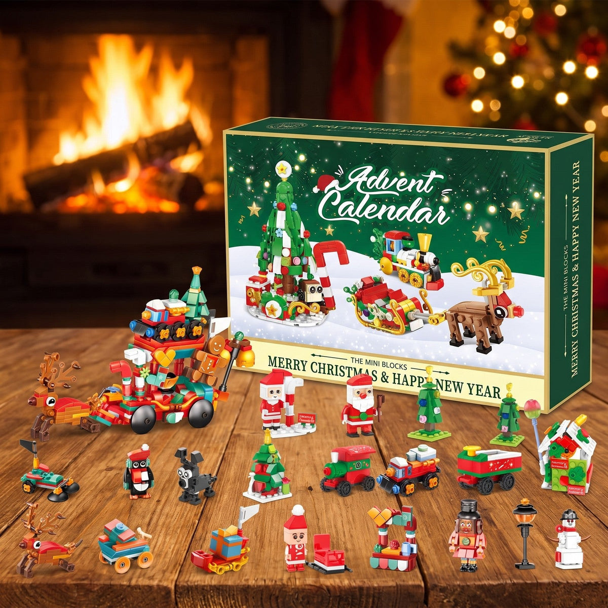 Santa's Sleigh Mini Block Advent Calendar, Christmas Village Brick Set