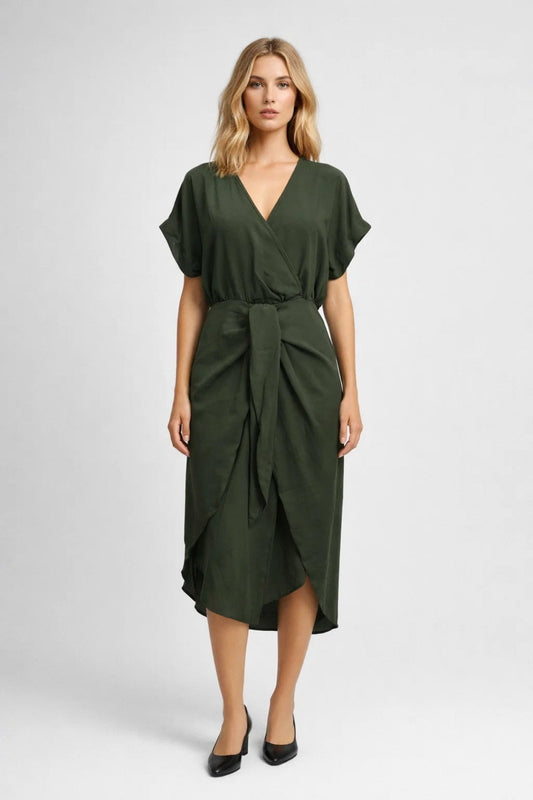 Image of Savannah | Women's V-Neck Wrap Midi Dress