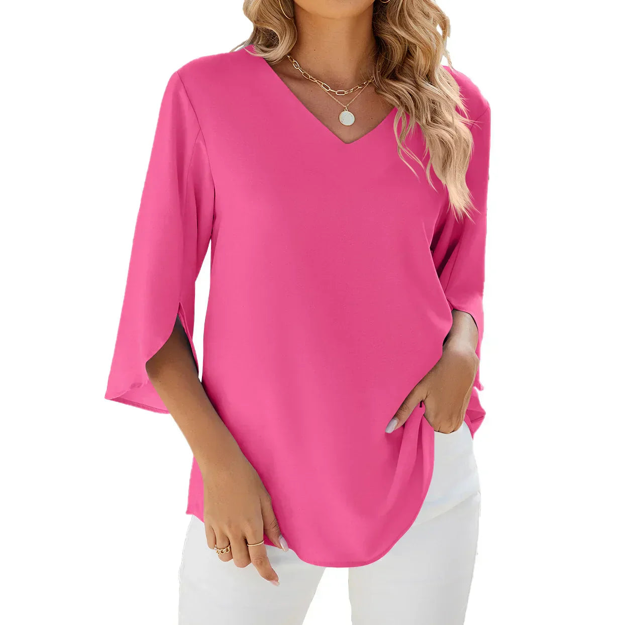 Image of Scarlett | Women's V-Neck Split Sleeve Blouse