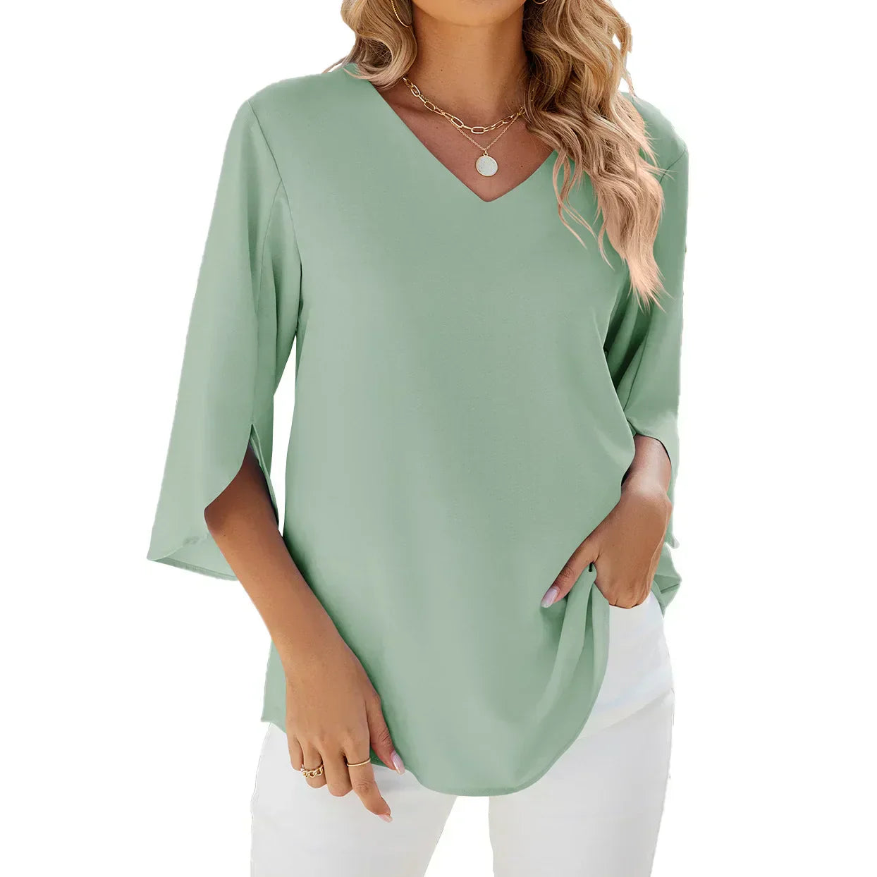 Image of Scarlett | Women's V-Neck Split Sleeve Blouse