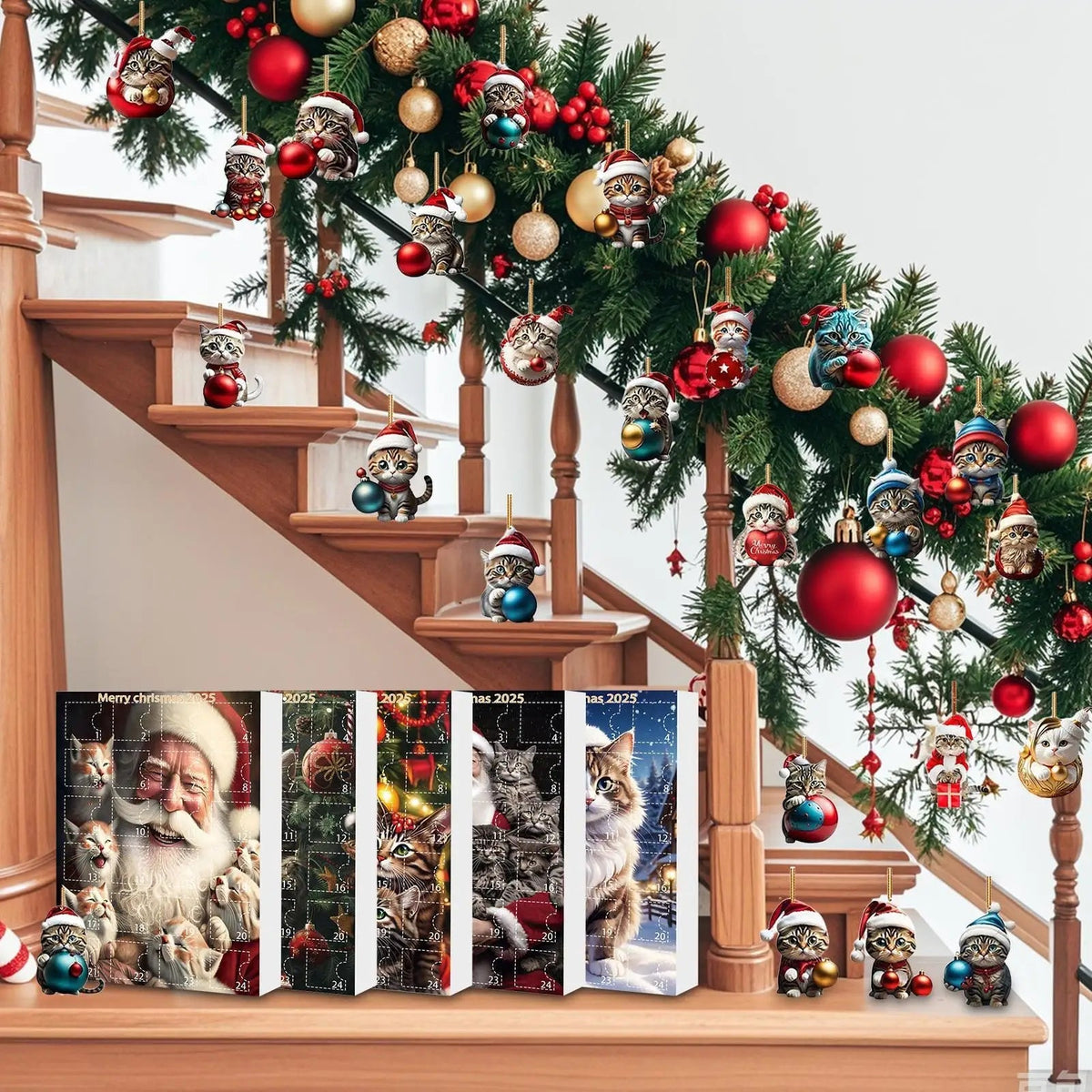 Set of 24 Cat Christmas Ornaments Made of Durable Acrylic for Advent Calendar Decoration