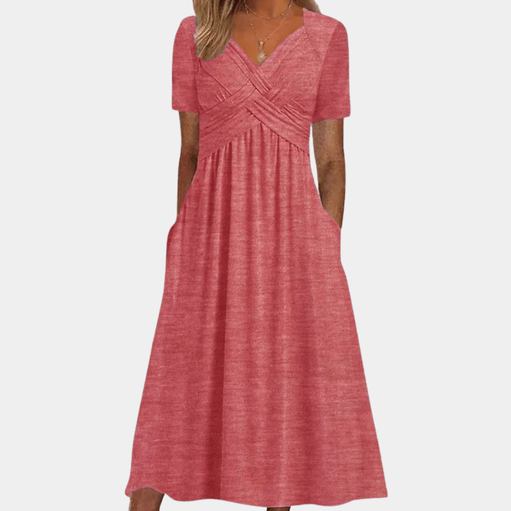 Image of Shannon | Women's V-Neck A-Line Midi Dress
