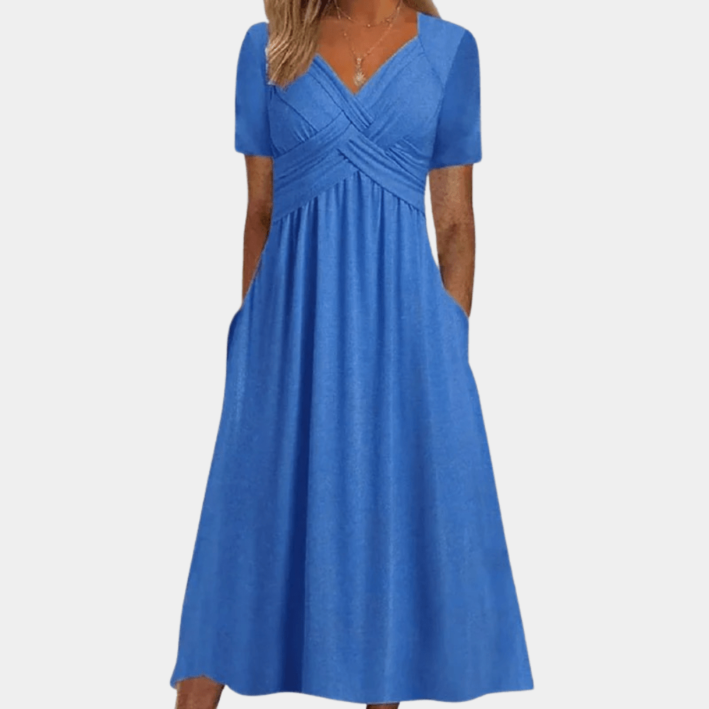 Image of Shannon | Women's V-Neck A-Line Midi Dress