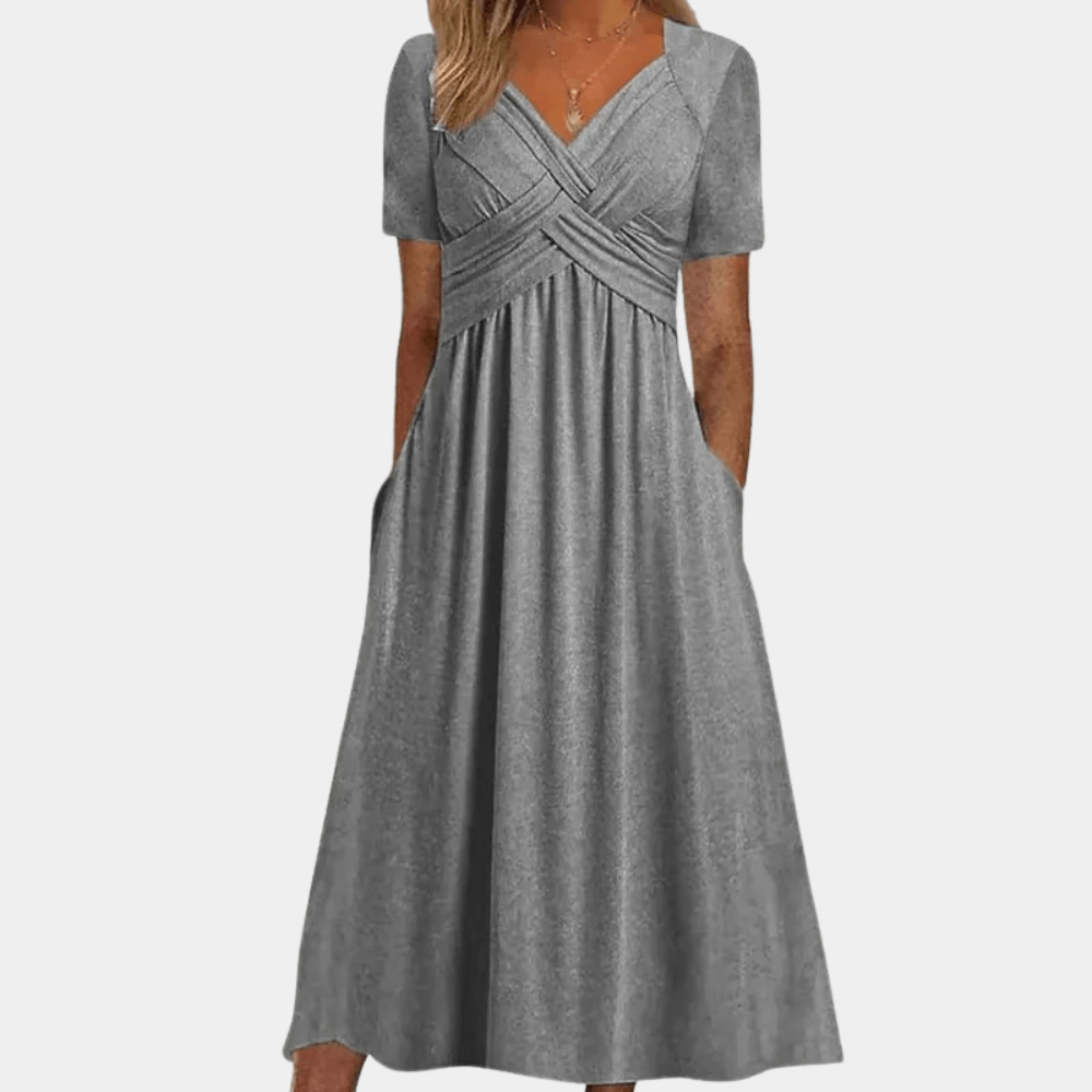 Image of Shannon | Women's V-Neck A-Line Midi Dress