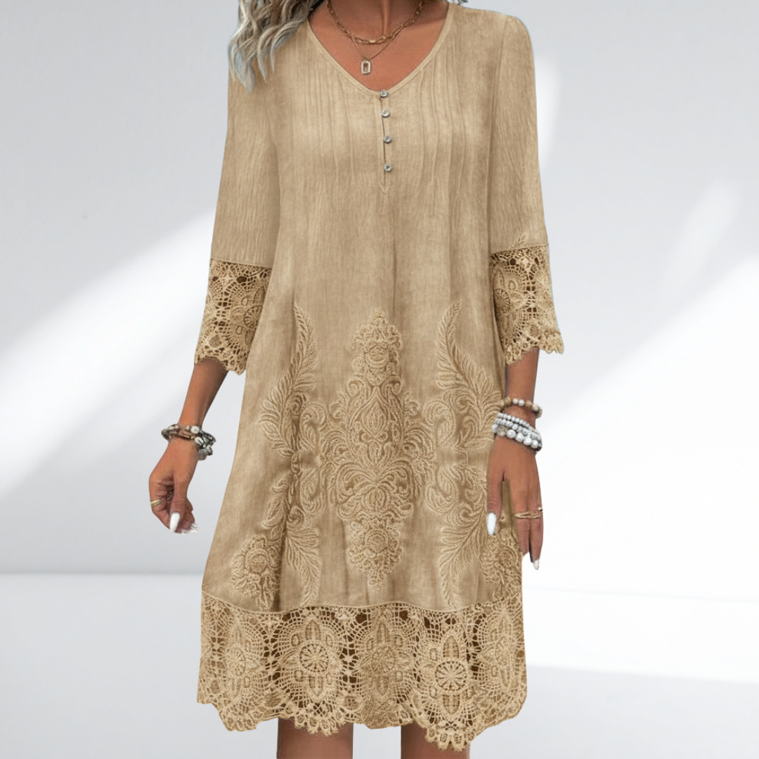 Image of Sharon | Women's V-Neck A-Line Midi Dress