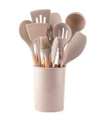 12-Piece Silicone Kitchen Utensil Set with Bamboo Handles