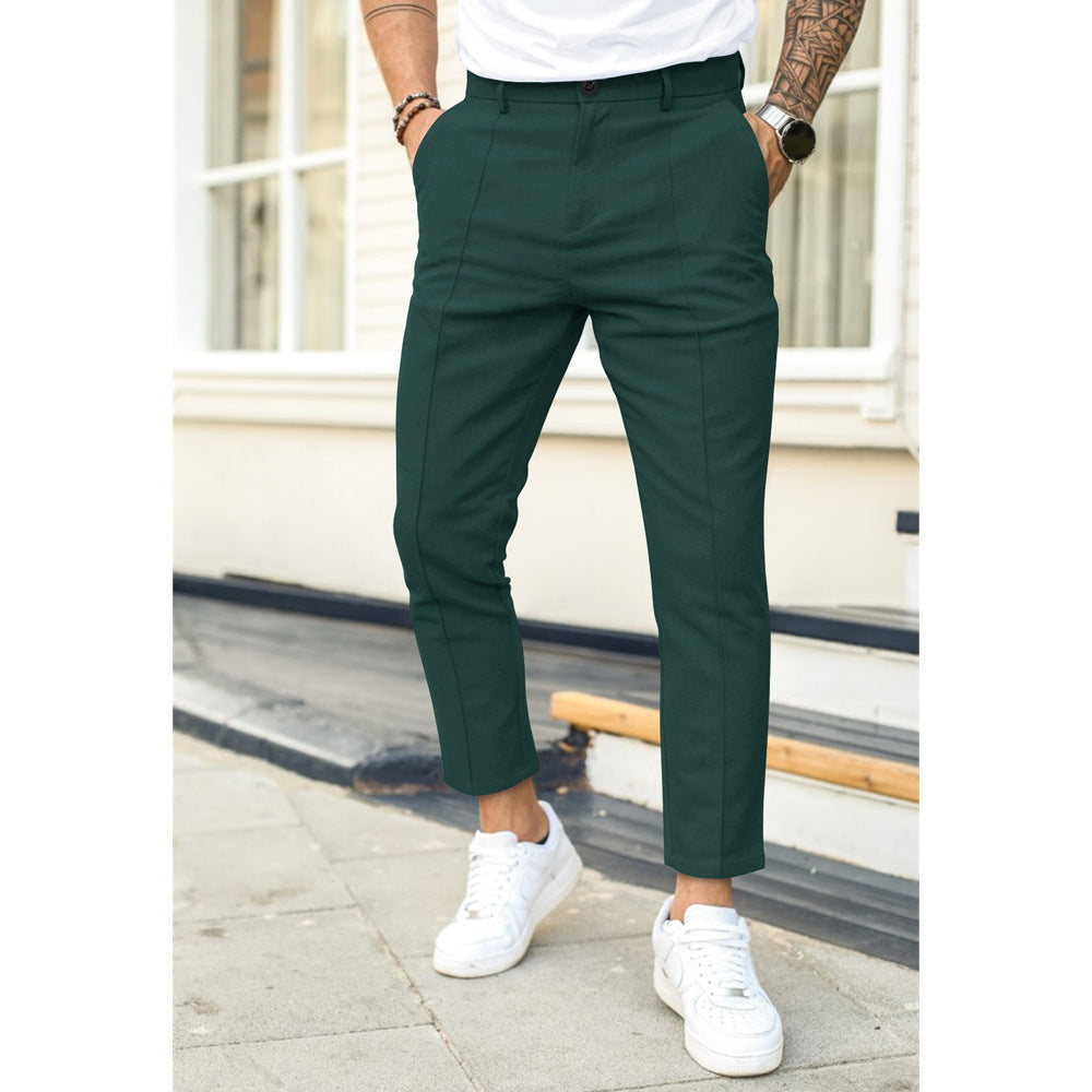 Slim Fit Pants with Front Pockets and Button Closure