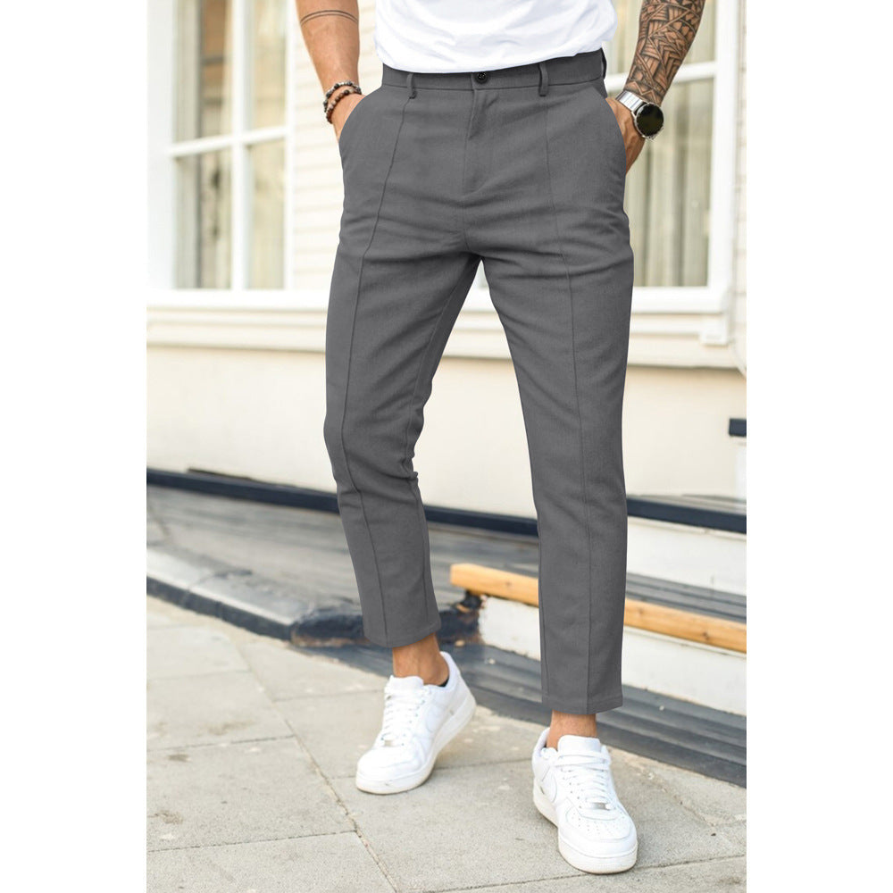 Slim Fit Pants with Front Pockets and Button Closure