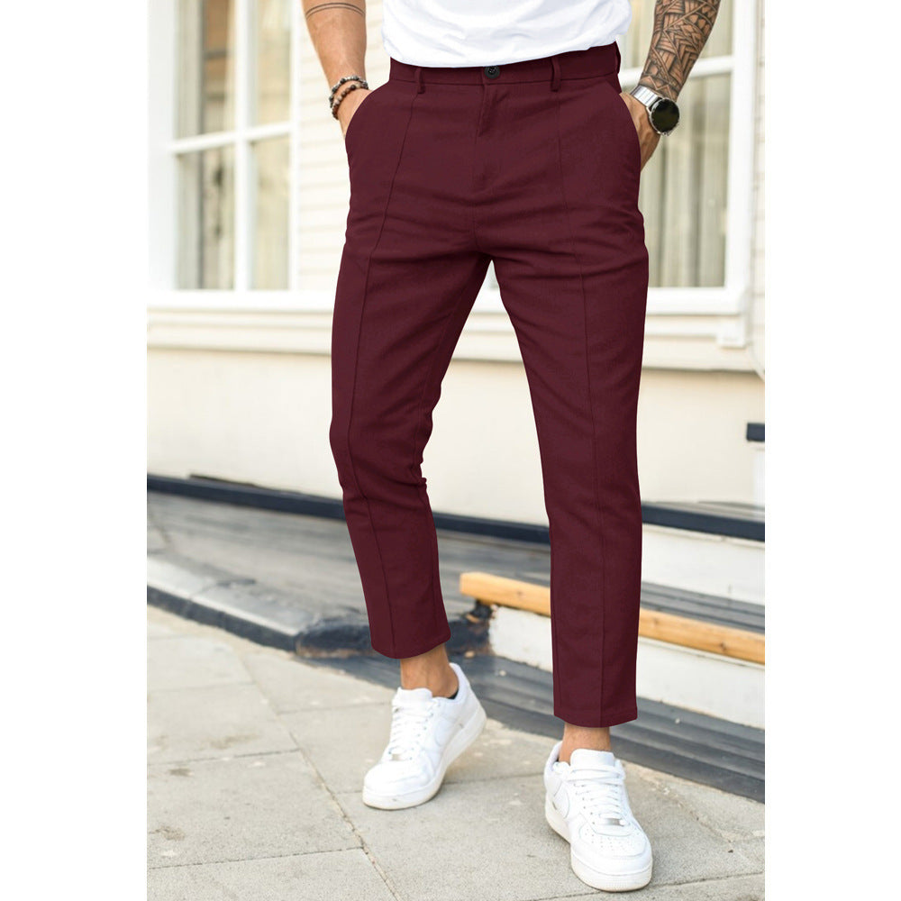 Slim Fit Pants with Front Pockets and Button Closure