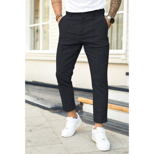 Slim Fit Pants with Front Pockets and Button Closure
