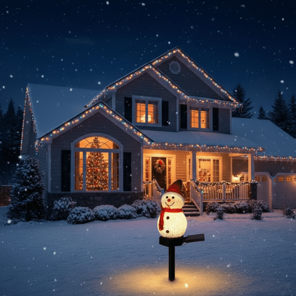 Snowman Solar Lights — Sunlight Charging, Warm LED Illumination
