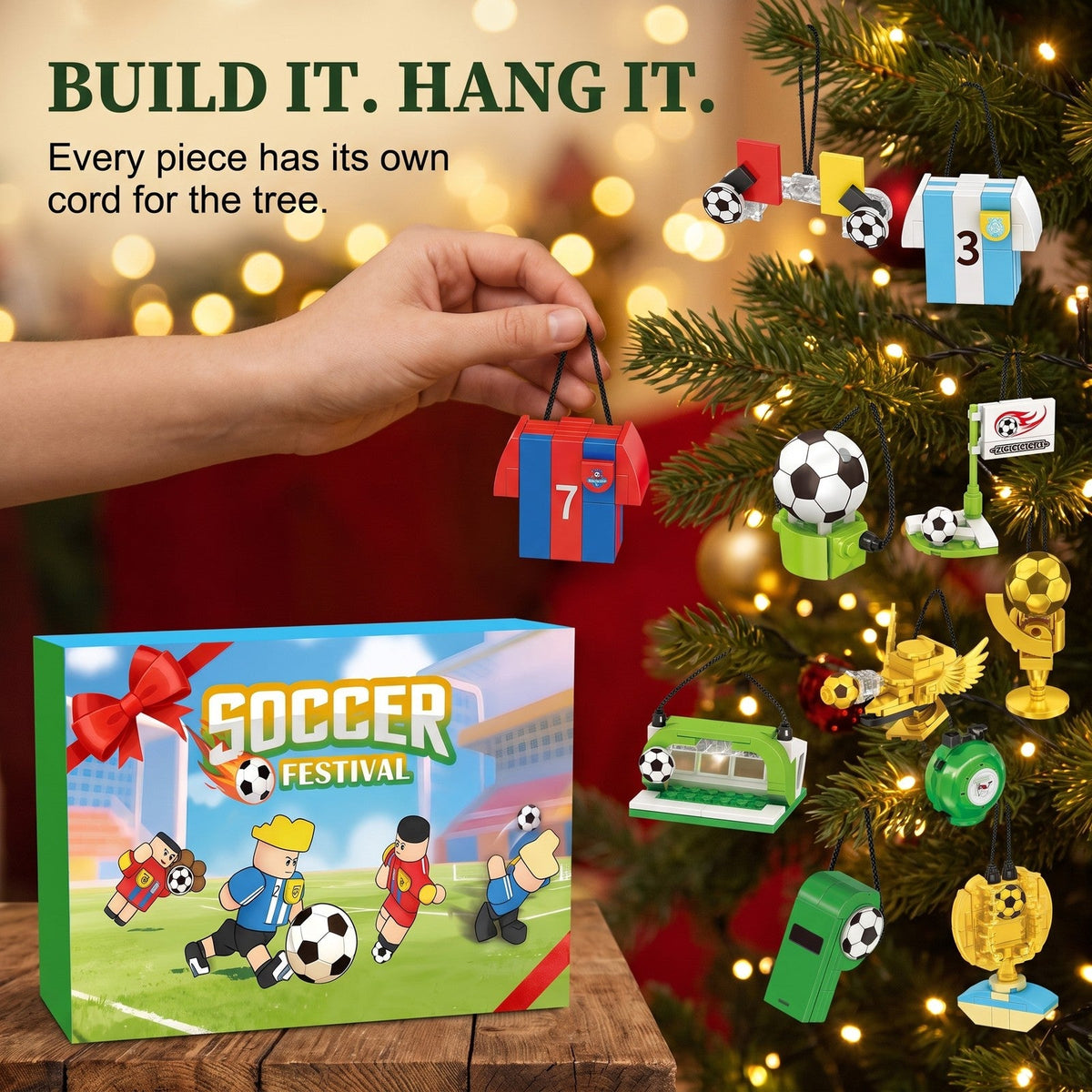 Soccer Advent Calendar, 600-Piece Brick Builds with Players, Jerseys and Trophies