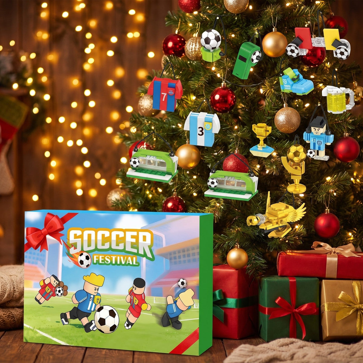 Soccer Advent Calendar, 600-Piece Brick Builds with Players, Jerseys and Trophies