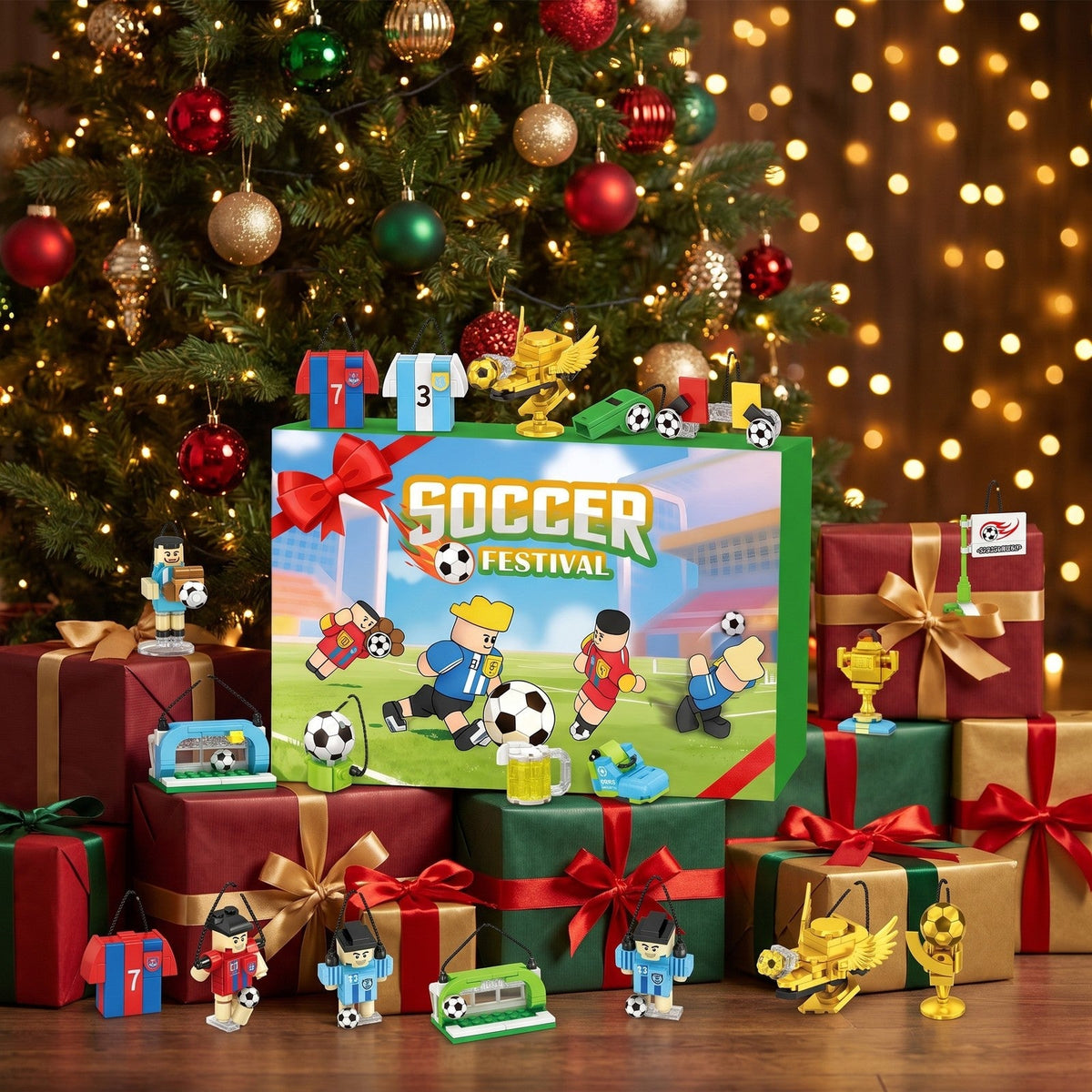Soccer Advent Calendar, 600-Piece Brick Builds with Players, Jerseys and Trophies