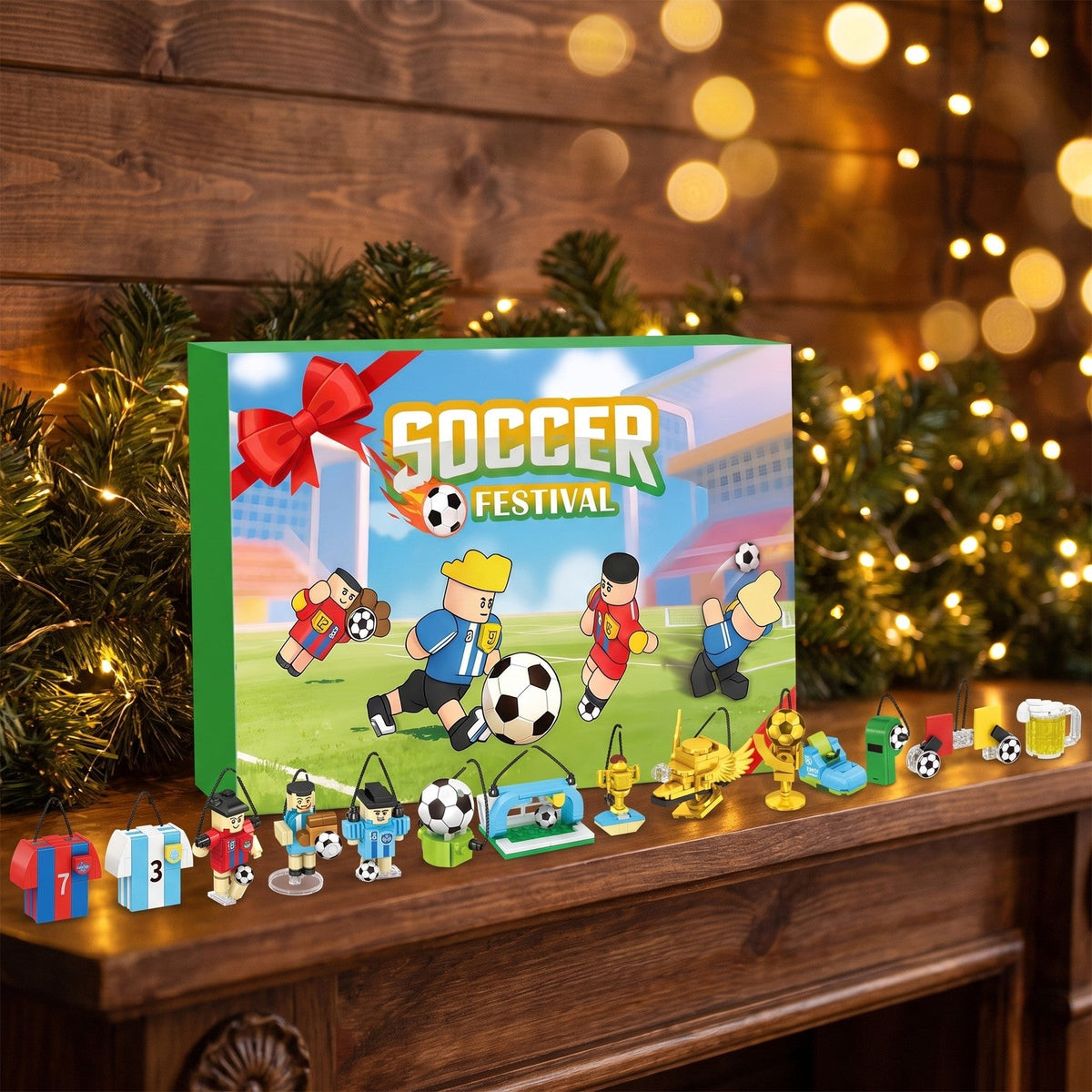 Soccer Advent Calendar, 600-Piece Brick Builds with Players, Jerseys and Trophies